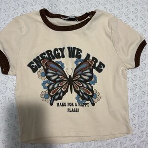 Women Butterfly Graphic Tee - Cream and Brown